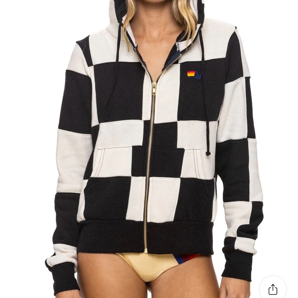 Aviator Nation Check Quilt Zip Hoodie M